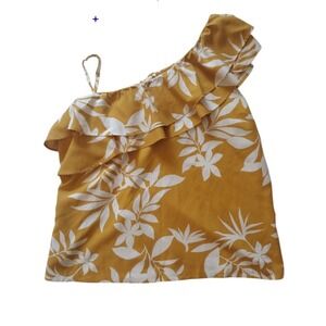 OLD NAVY Blouse Woman XXL Mustard Floral Off Shoulder Ruffle‎ Linen Blend Boho